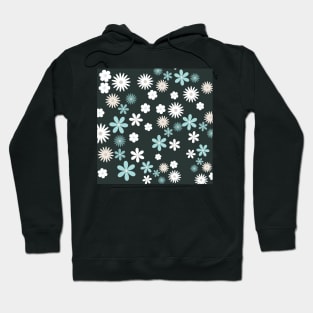 Blue and White Color Flowers Pattern Designs with Black Color Background Hoodie